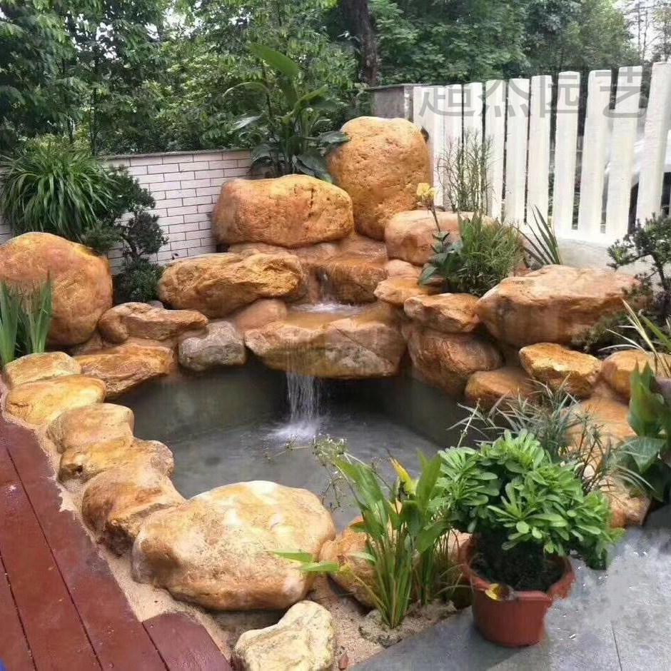 造景黄蜡石草地流水假山鱼池庭院园林天然精品造景