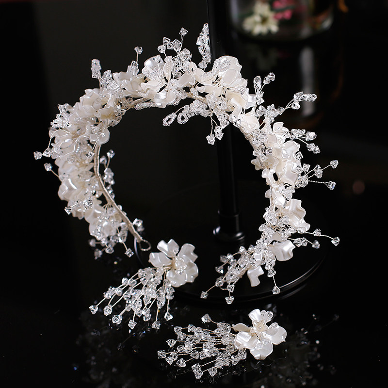 森系造型新娘新款高档手工水晶珠花发结婚婚纱发饰