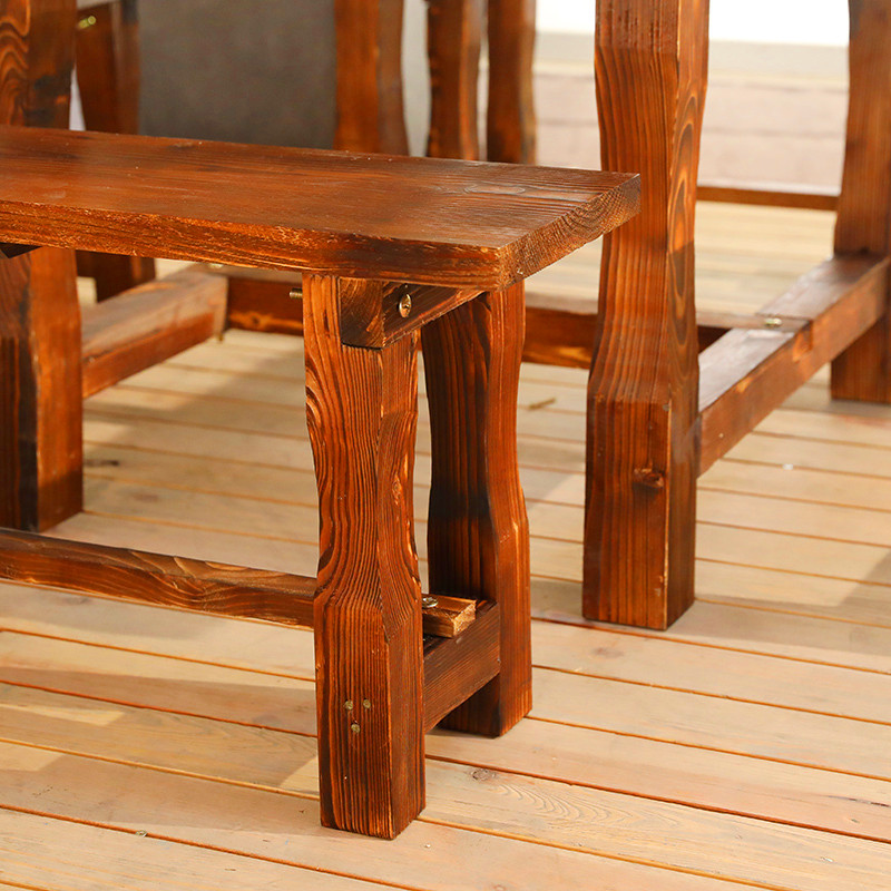 户外餐桌椅组合桌子庭院休闲炭化木桌凳露天防水防腐阳台室外防晒