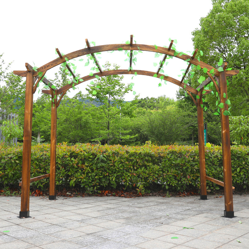 防腐庭院遮阳组装碳化木长廊凉亭木头花架藤架防腐木