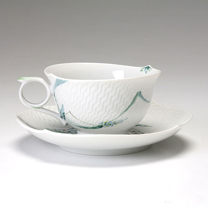 德国meissen梅森瓷器硬瓷神奇波浪系列昆虫浮雕茶杯