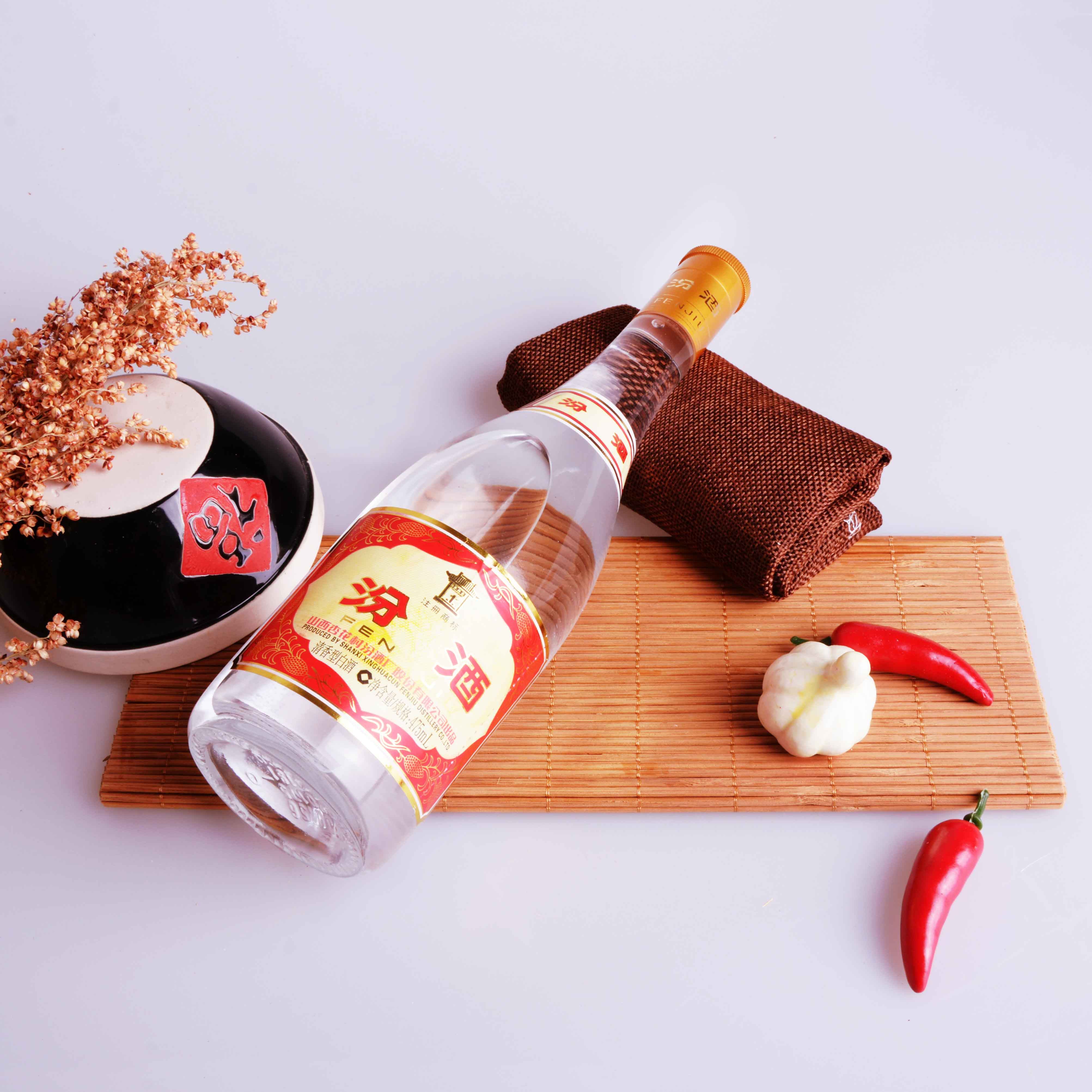 汾酒杏花村酒 玻汾酒53度 黄盖汾酒475ml*12瓶整箱装白清香型白酒