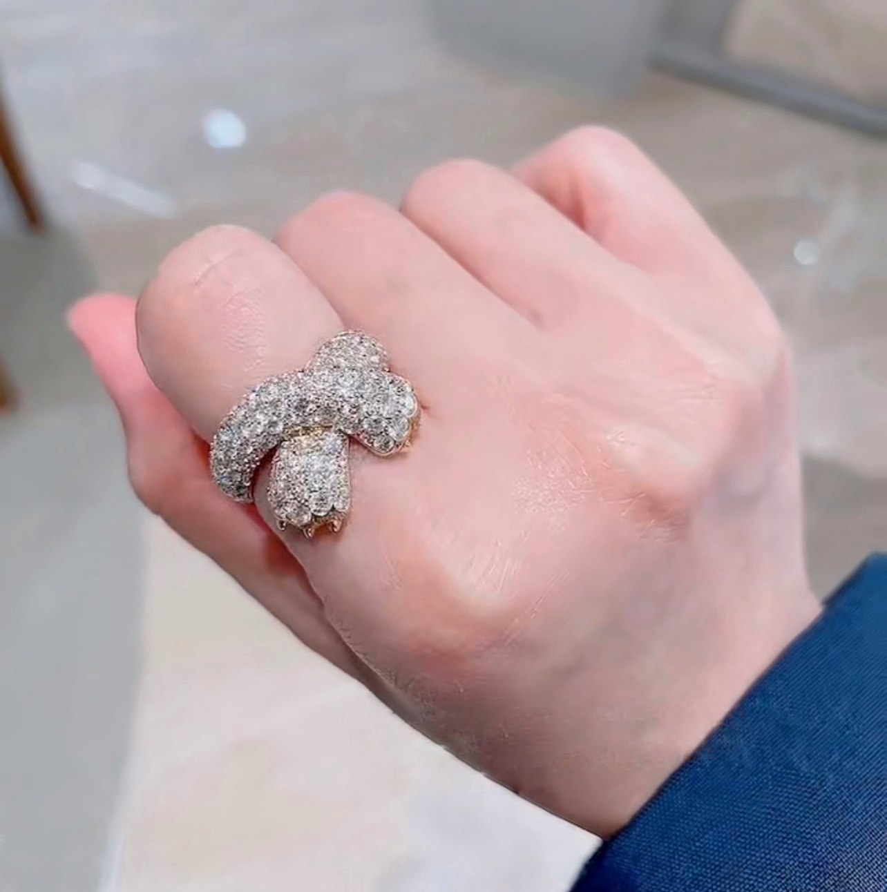 elyseesfred斐登ombrefeline黄金满钻豹爪大号戒指手饰