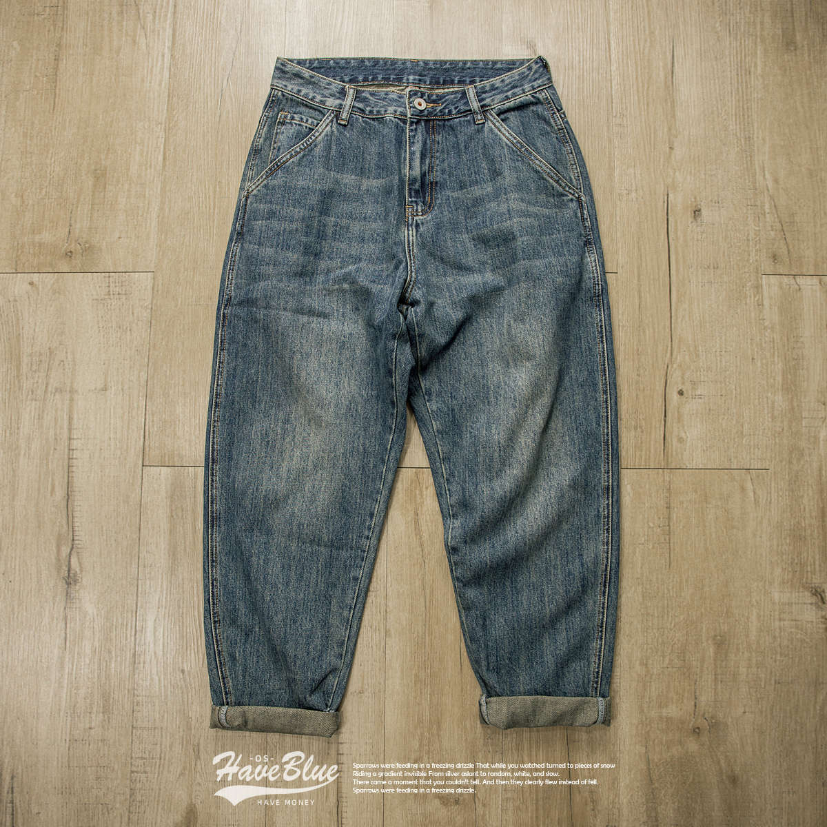 复古水洗做旧余文乐潮牌牛仔裤男直筒宽松港风百搭裤子阔腿老爹裤