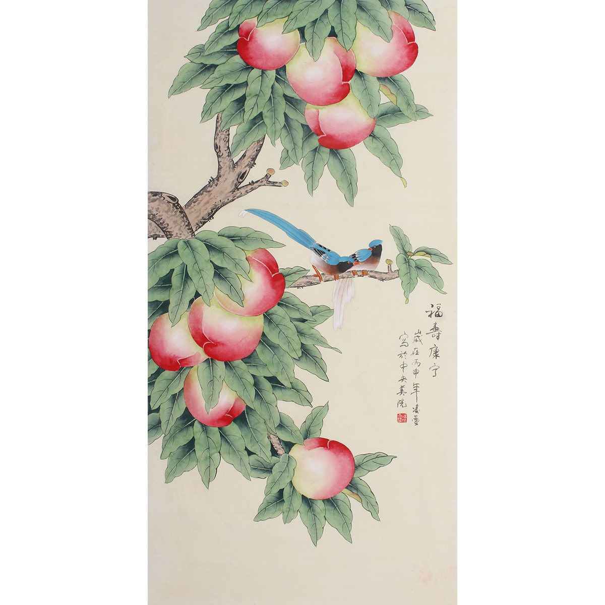名家手绘国画花鸟画桃子玄关样板房装饰画字画老人国画