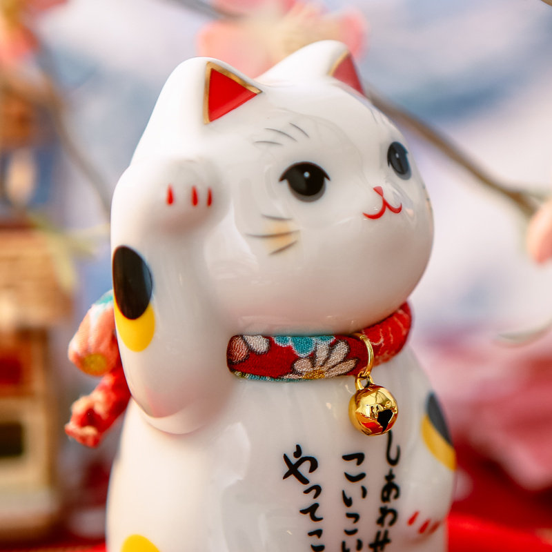 日本药师窑招财猫进口彩绘开运招财陶瓷摆件日式招财猫