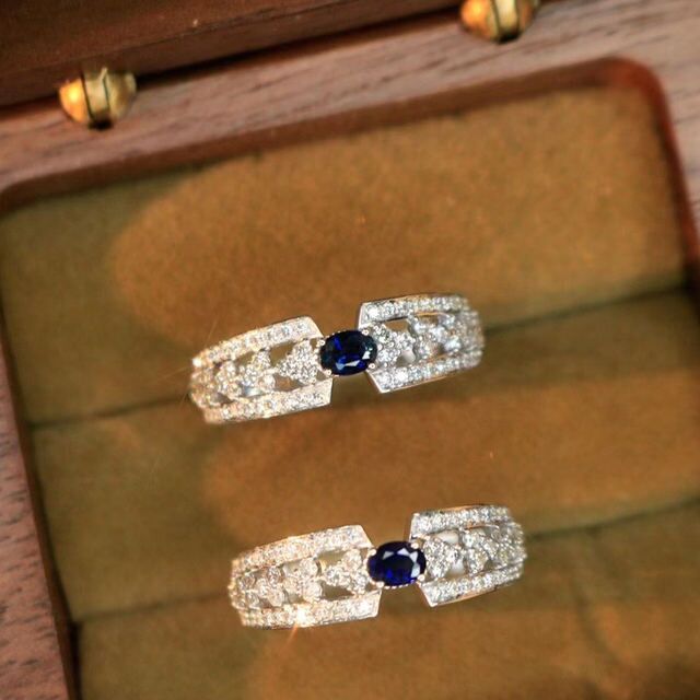 2024年新款蓝宝石戒指镶嵌钻石女款钻石饰品流行配饰高级感设计女