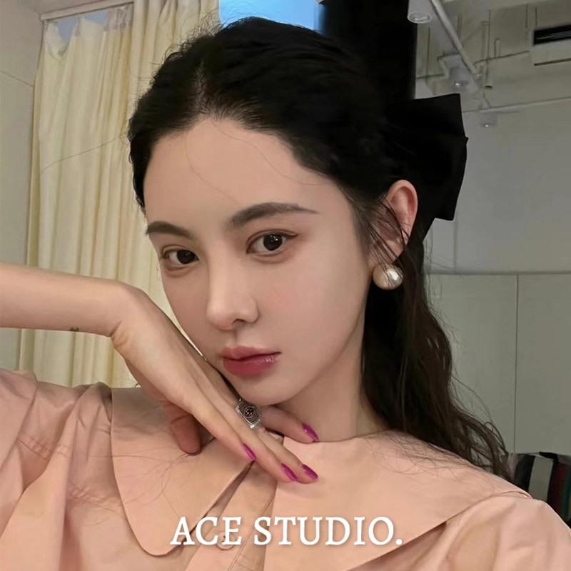 mona张绮贤同款大珍珠耳钉夏季复古港风棉花耳环耳环