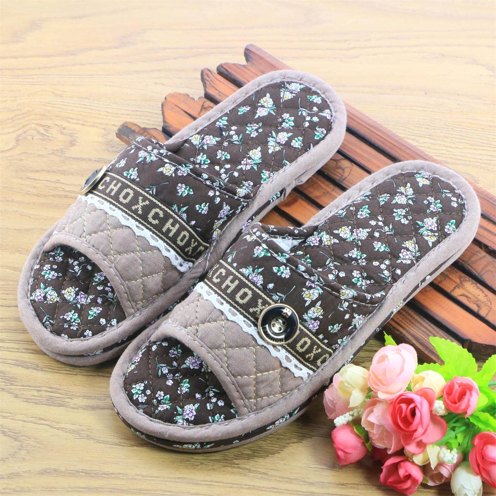 三层布底布艺拖鞋加厚居家情侣可机静音地板居家凉拖