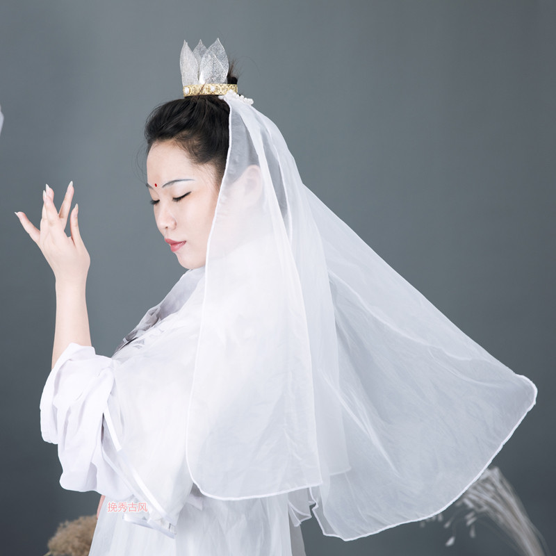 妙玉汉服发道姑风头纱头头巾男女珍珠披巾古风发饰