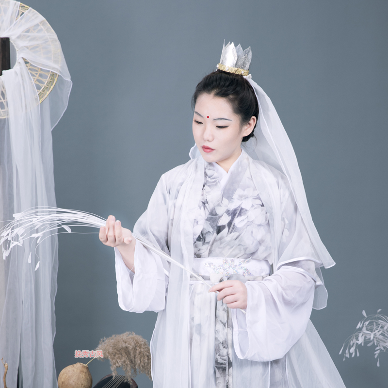 妙玉汉服发道姑风头纱头头巾男女珍珠披巾古风发饰
