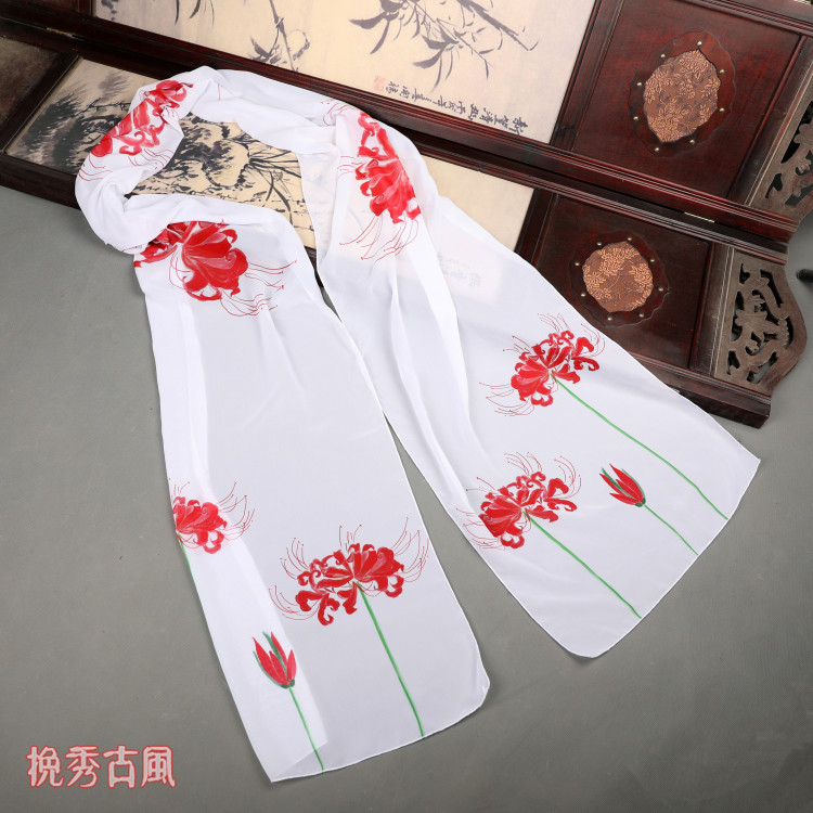 古风挽秀原创彼岸花披帛女汉服披帛雪纺飘逸百搭民族服装