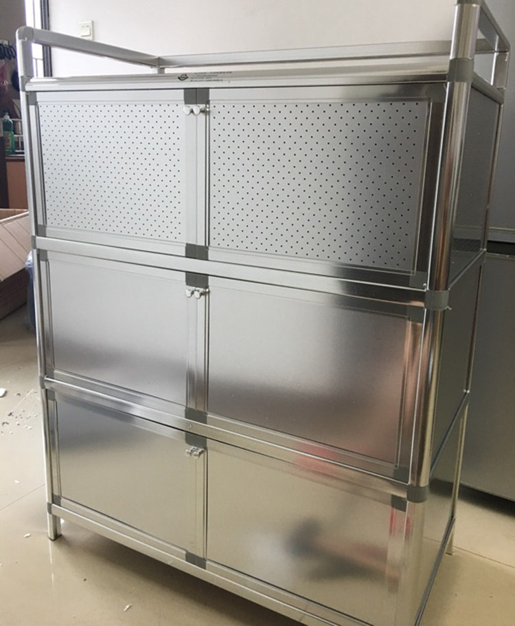 包邮致力加厚铝合金碗柜不锈钢储物柜简易餐边柜客厅餐边柜