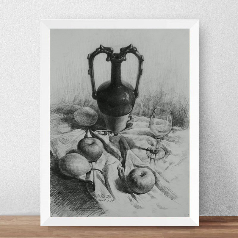 素描静物绘画铅笔画实木有框墙面装饰挂画家居美术用品店教室挂画