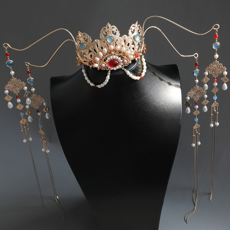 悦己容手工古风发饰多宝重工长流苏唐风发冠发束汉服头饰[扶摇]