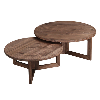 渡口木作/北欧实木茶几组合客厅圆形边几小户型家用黑胡桃木圆桌_双氙