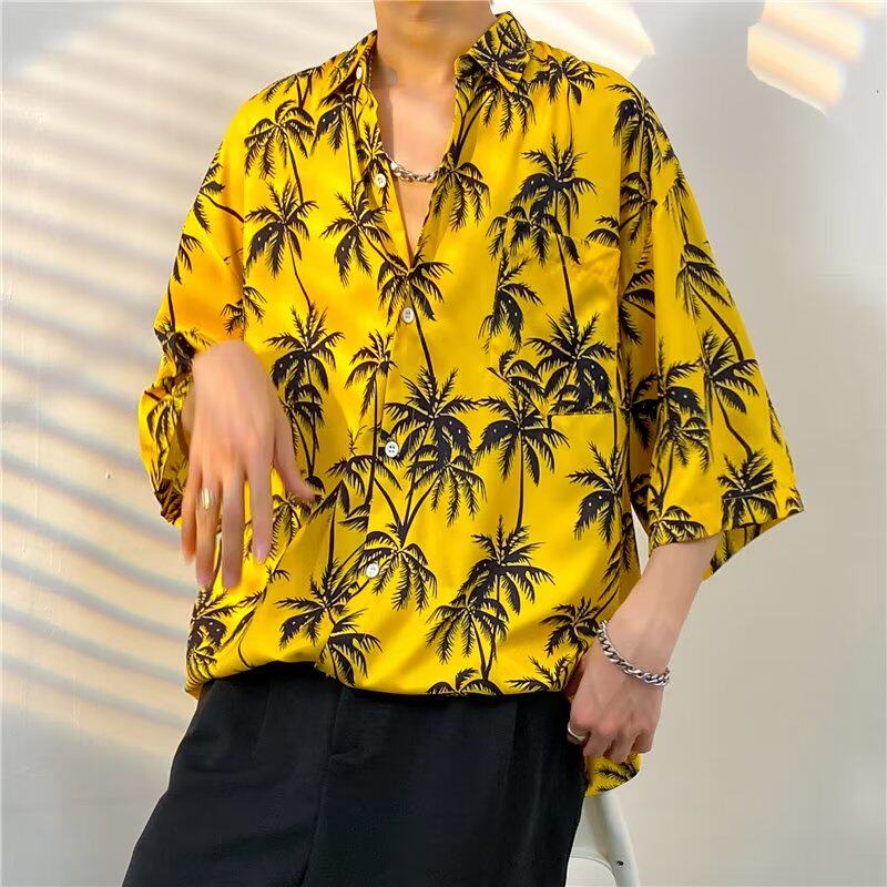 夏威夷复古花衣衣服潮流港风枫叶外套沙滩衬衫衬衫