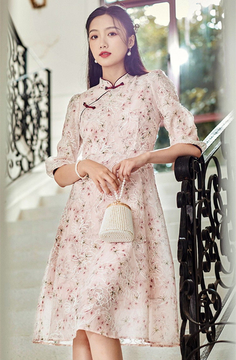 白鹿明星同款香影改良旗袍女新中式2022新款连衣裙