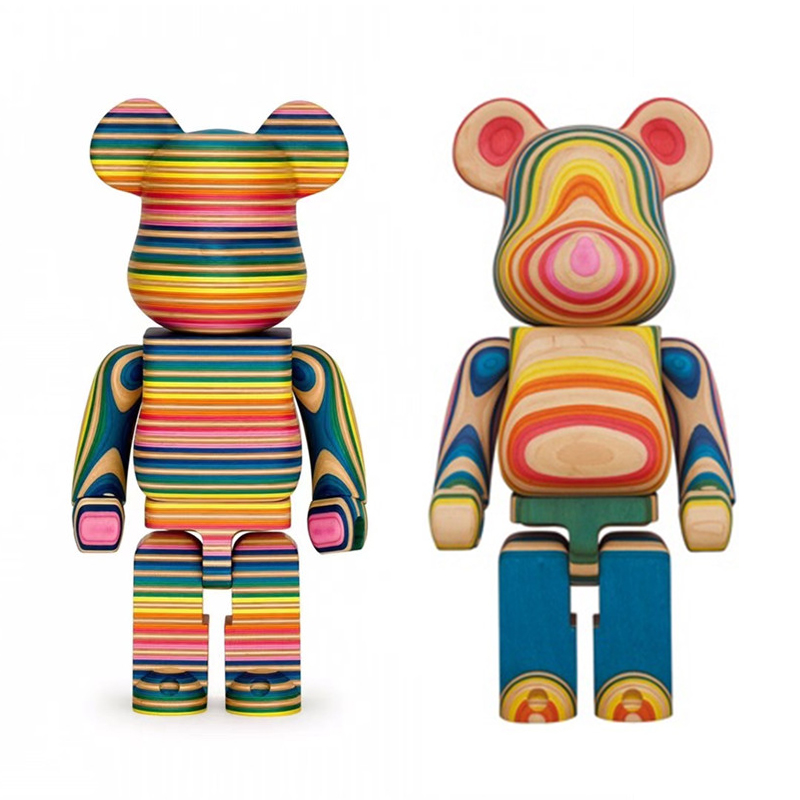 潮牌bearbrick彩虹木头熊公仔手办积木熊暴力熊玩具居家潮玩装饰