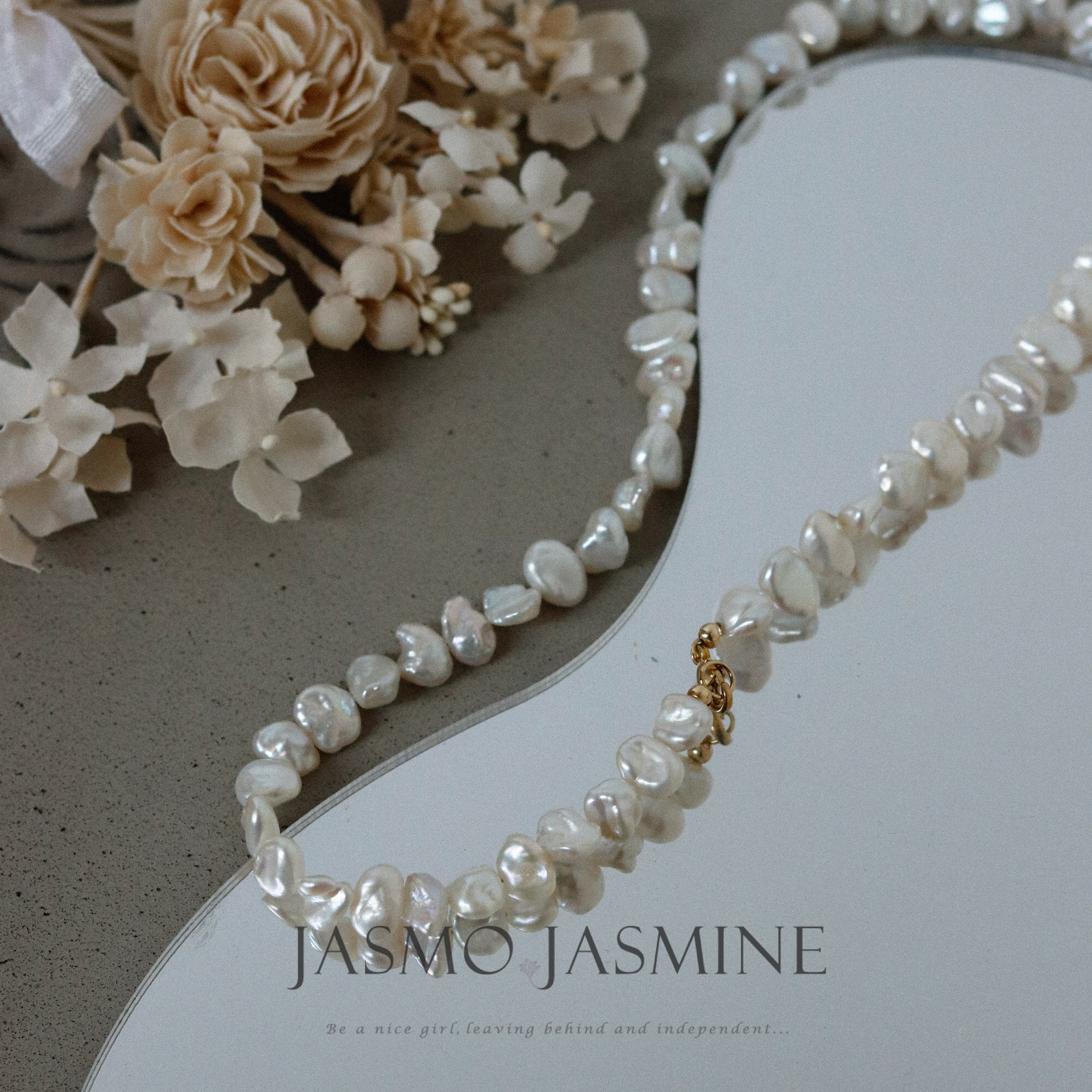 jasmo手作天然再生keshi异形不规则珍珠百搭叠戴项链