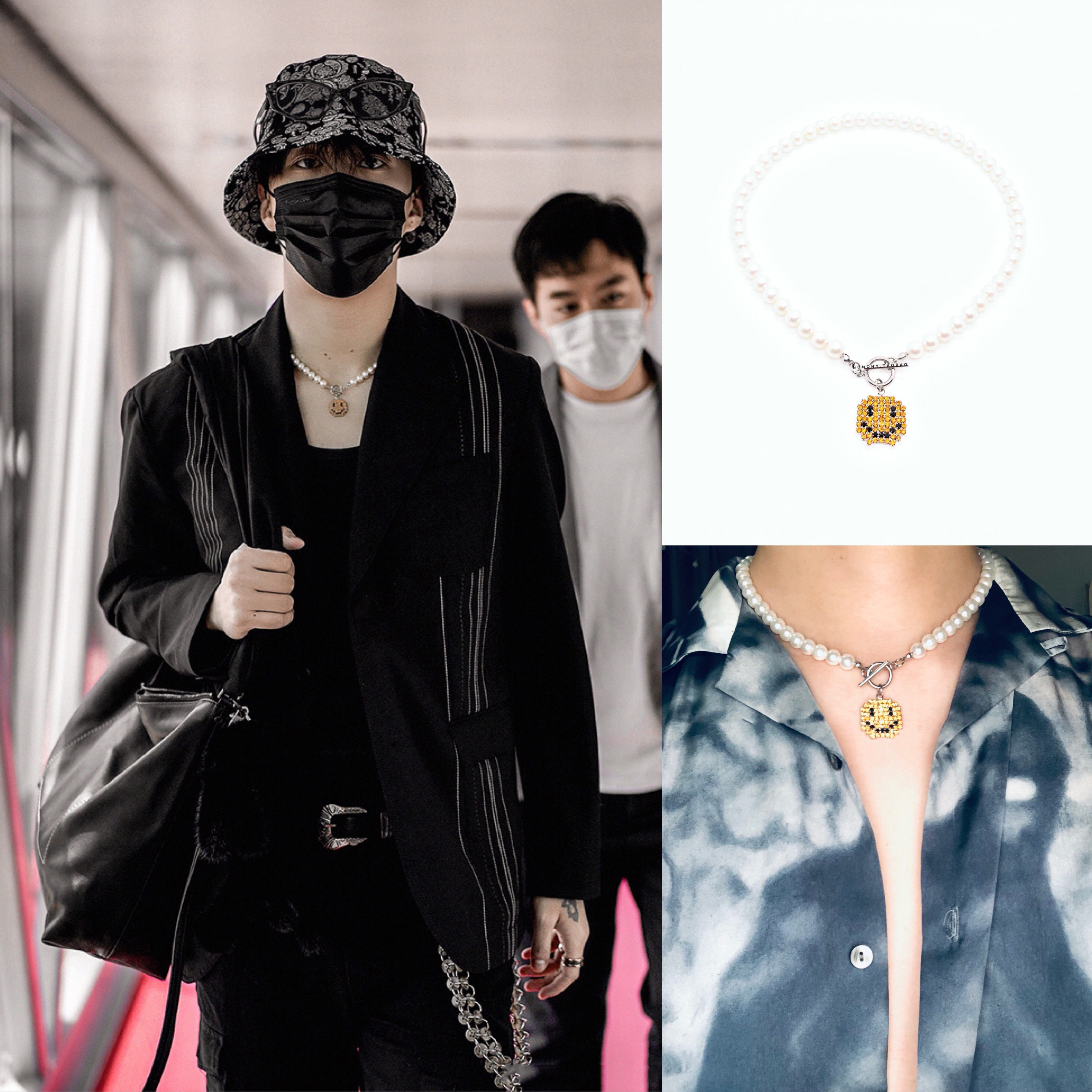 范丞丞同款带钻笑脸珍珠项链机场街小众设计时尚项链