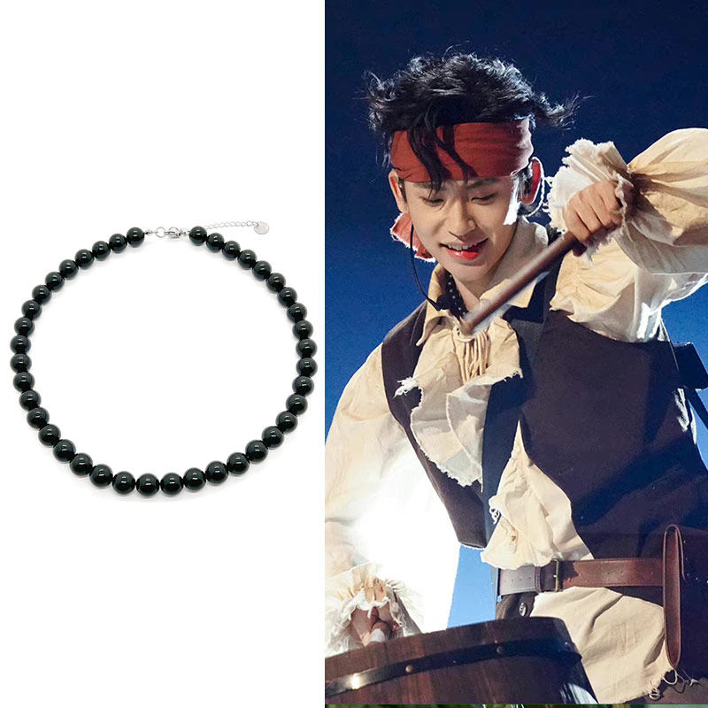 小鬼王琳凯闪光的乐队同款黑色贝壳珍珠项链项链