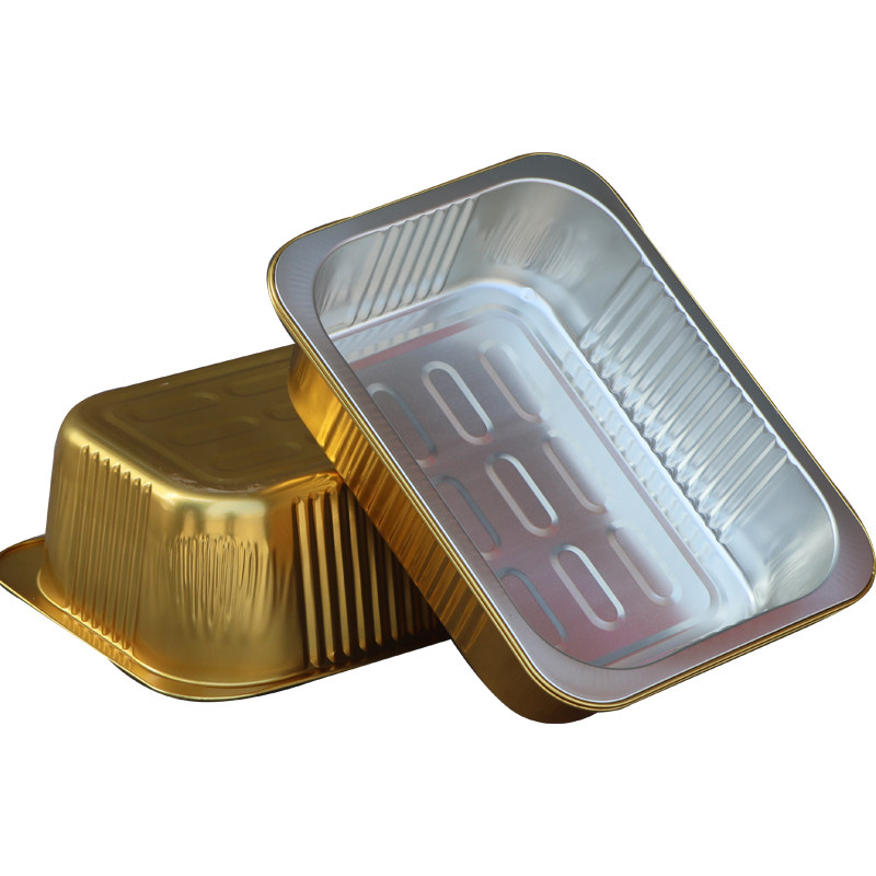 金色长方形高档加厚外卖一次性铝箔餐盒烧烤密封一次性餐盒