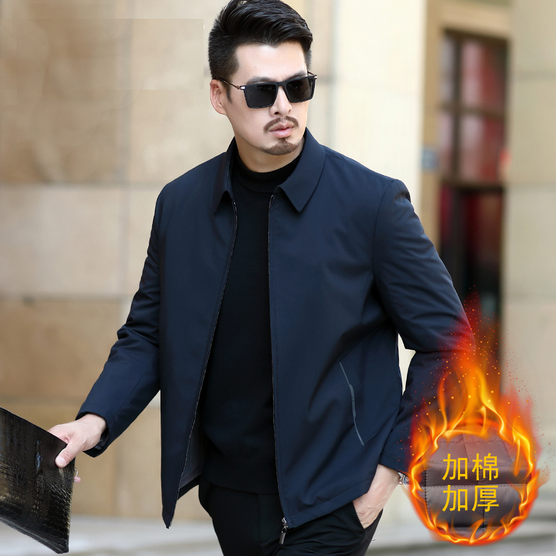 品牌男装夹克秋冬中老年男士商务休闲加厚爸爸装棉衣服茄克衫外套