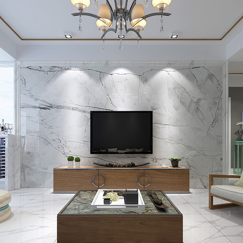 唐梦大理石电视背景墙瓷砖微晶石客厅欧式地砖全屋定制设计效果