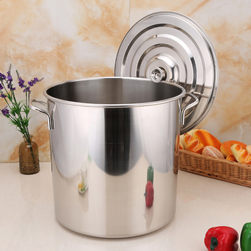 304加厚商用不锈钢桶带盖不锈钢汤桶加厚加深大汤锅储水桶圆桶油