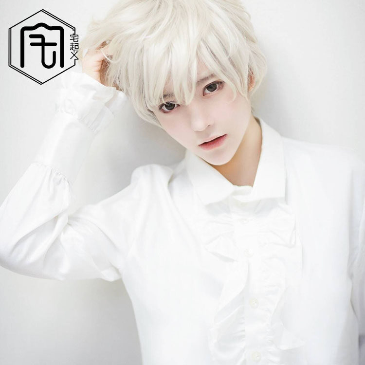 yurisa男款假发动漫cos假毛银白色短发cosplay鸣狐日常整顶假发
