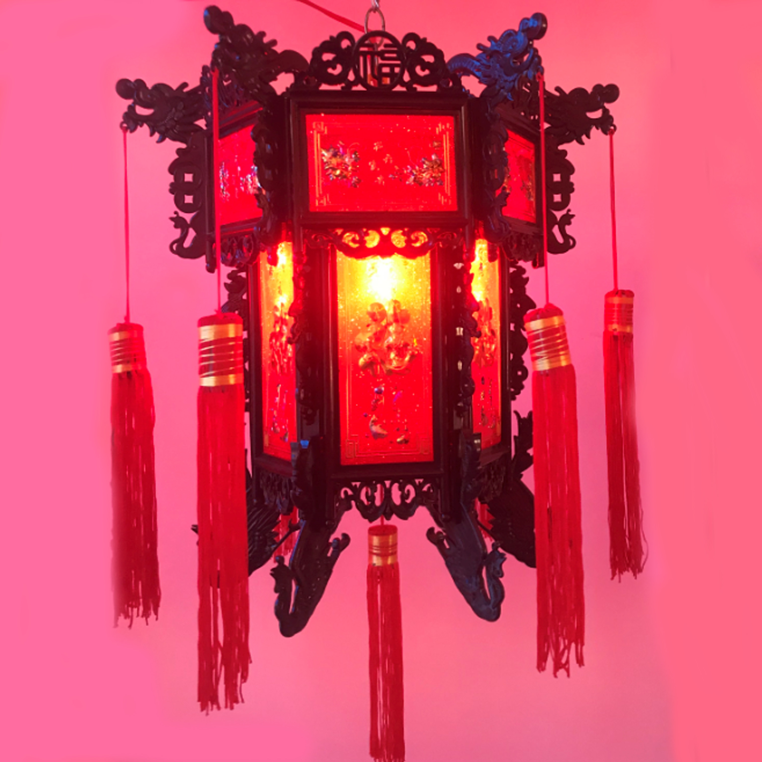 高档新年阳台乔迁大红六角龙灯宫灯装饰灯仿古灯笼