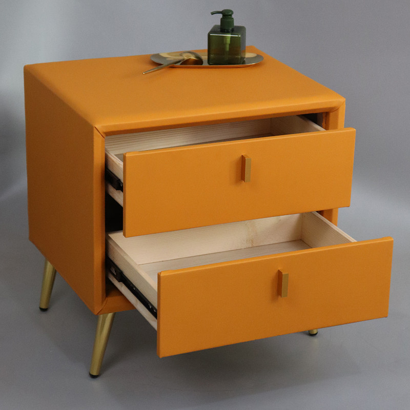 轻奢床头柜皮质软包北欧简约后现代镀金金属灰色床头柜