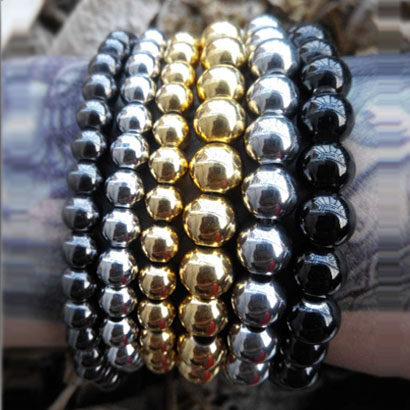 欧美原创潮牌手工串制手珠土豪金银色黑色男女钛钢手链情侣款手镯