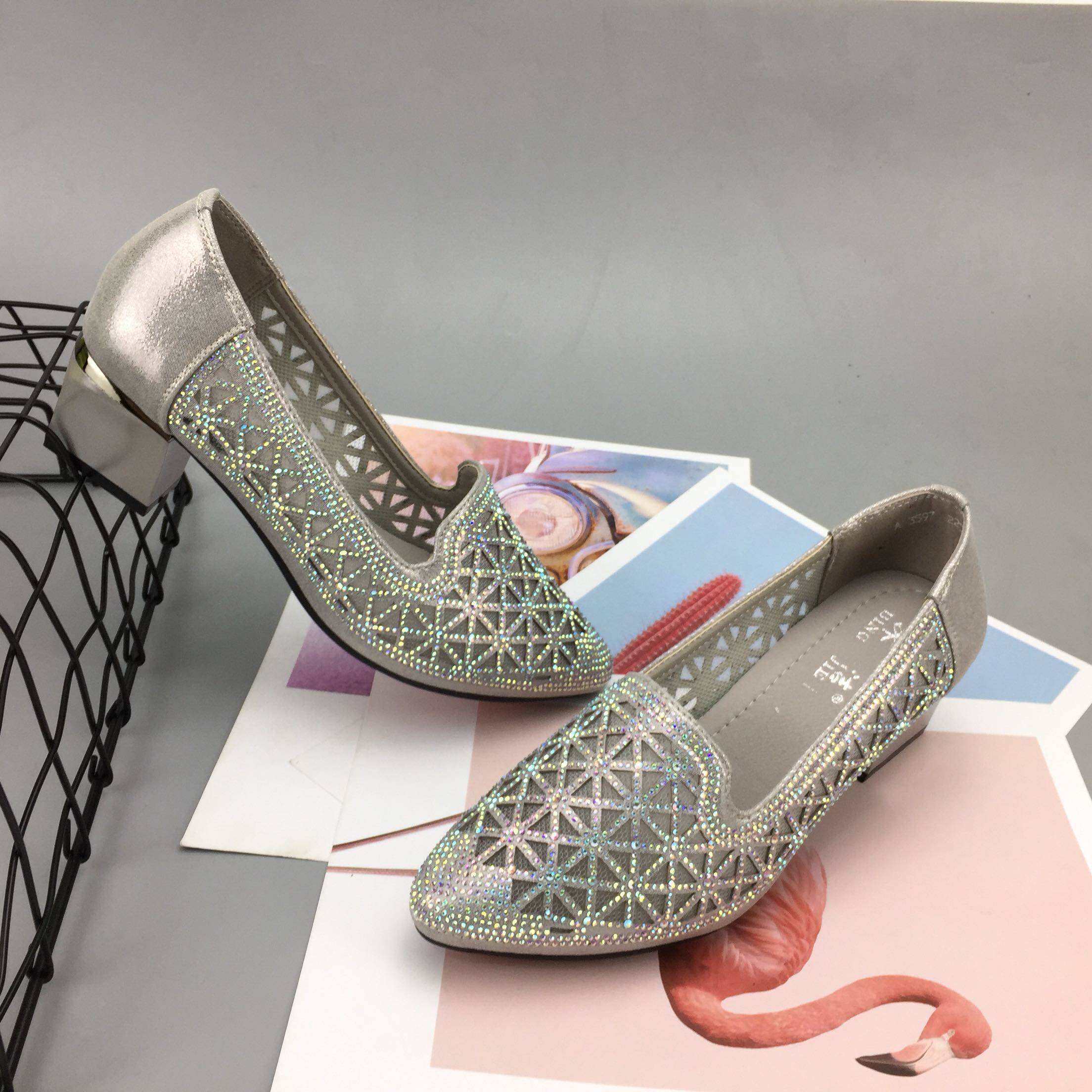 冰洁时尚单鞋尖头中跟女鞋镂空真皮新款春夏单鞋