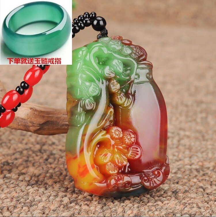 花瓶新疆和田吊坠天然七彩玉平平安安多彩玉石挂件颈饰