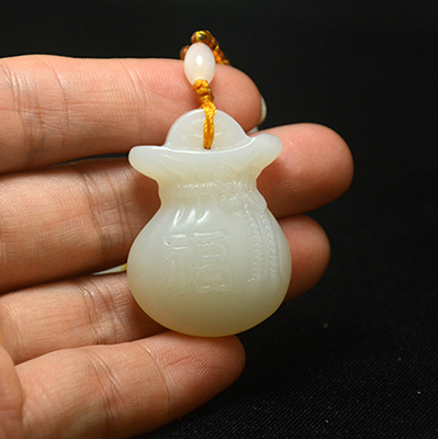 和田玉福袋钱袋吊坠男女款羊脂白玉钱袋子项链挂坠玉钱布袋挂件坠