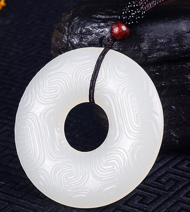 仿古平安扣和田玉龙玉坠男女款白玉古纹吊坠玉环颈饰