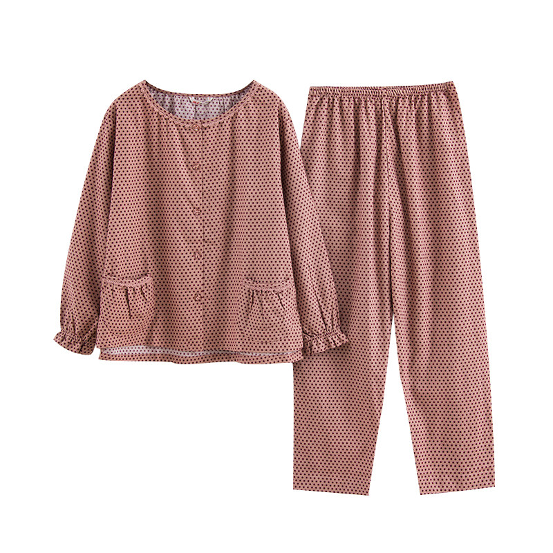 麦可将2020秋季新款女人长袖长裤圆领梭织纯棉睡衣