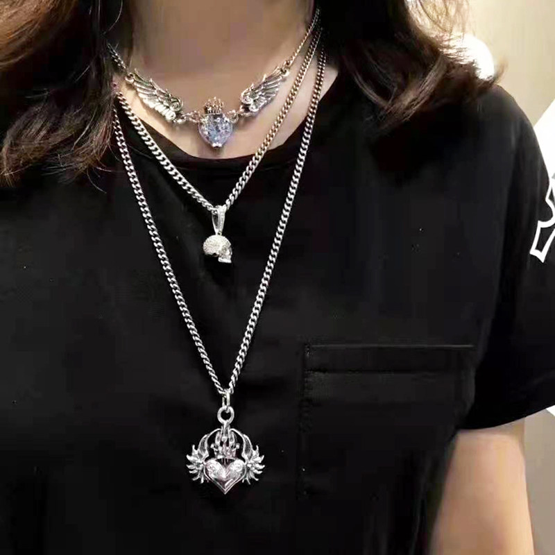 kingbaby经典皇冠冠心羽毛翅膀挂坠摇滚朋克项链