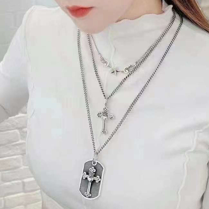 kingbaby21新款十字架皇冠冠心军牌欧美银饰时尚项链