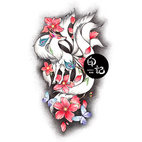 Nine Tailed Fox tattoo paste semi permanent ukiyoe Girl Waterproof lasting simulation men and women antique sexy flower arm Fox Nine Tailed Fox tattoo paste semi permanent ukiyoe Girl Waterproof lasting simulation men and women antique sexy flower arm Fox
