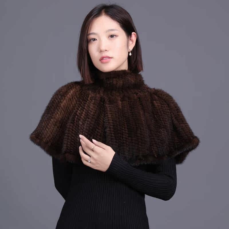 秋冬新款水貂皮草披肩 小斗篷 水貂 韩国 弹力高端潮女士真皮披肩