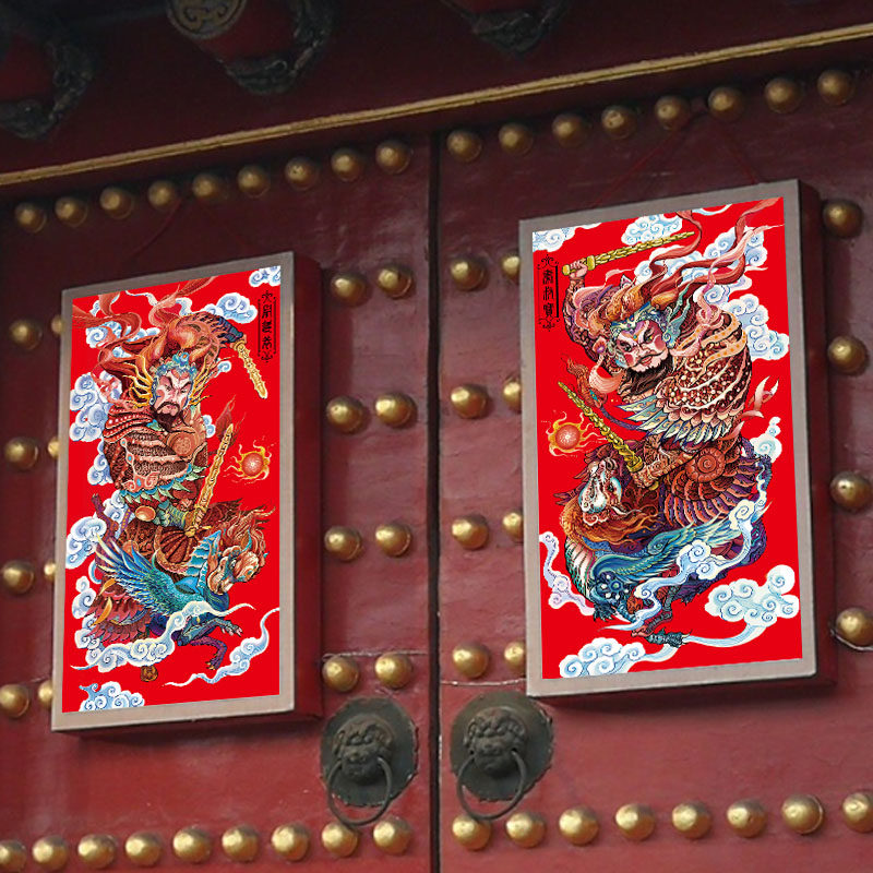 武将门神楼房单门双门特大号门贴年画茶楼酒店门神