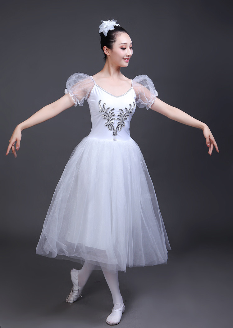 新款芭蕾舞裙成人演出服女天鹅湖舞台服白色纱裙蓬蓬裙连体舞蹈裙