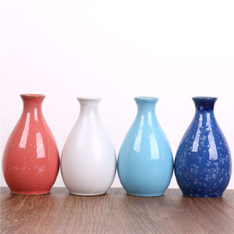 半斤陶瓷虎皮釉彩彩色玉女酒瓶木塞花瓶摆件家用酒壶