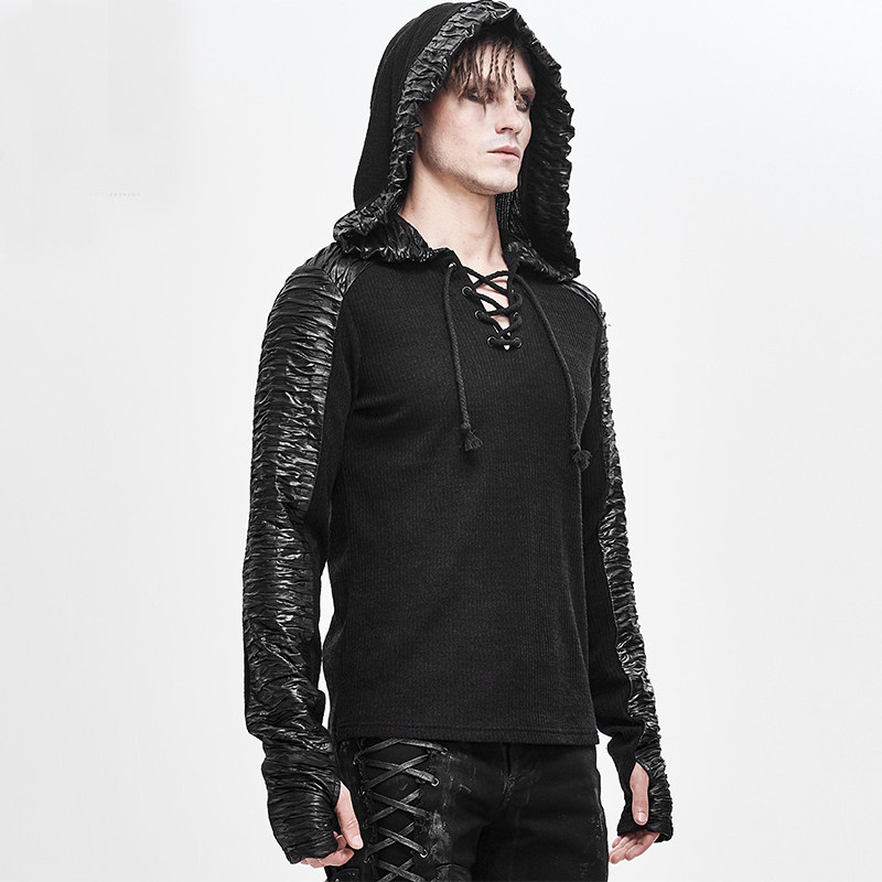 魔叹devilfashion哥特赛博蒸汽朋克长袖连帽男恤卫t恤