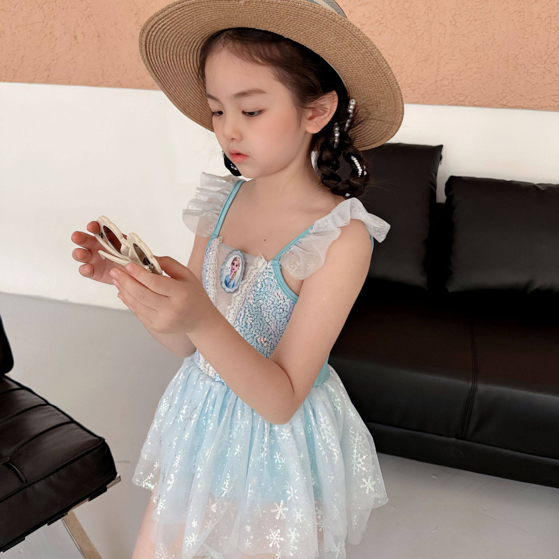 泳衣原创新款女童人鱼公主连体中大童女女孩冰雪泳衣裤