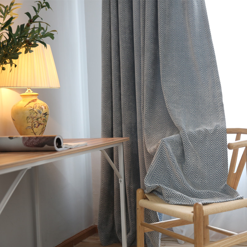 尼尔遮光棉麻灰蓝色北欧轻奢客厅纯色定制窗帘