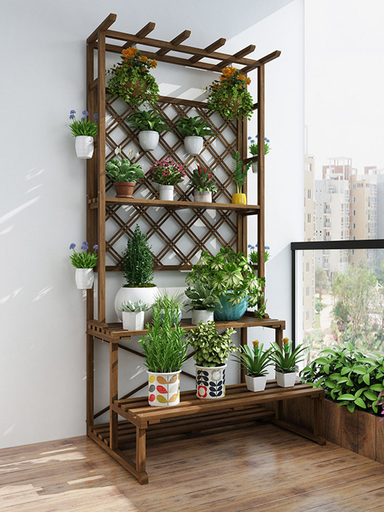 阳台花架户外花盆盆架多肉实木碳化室外防腐花架